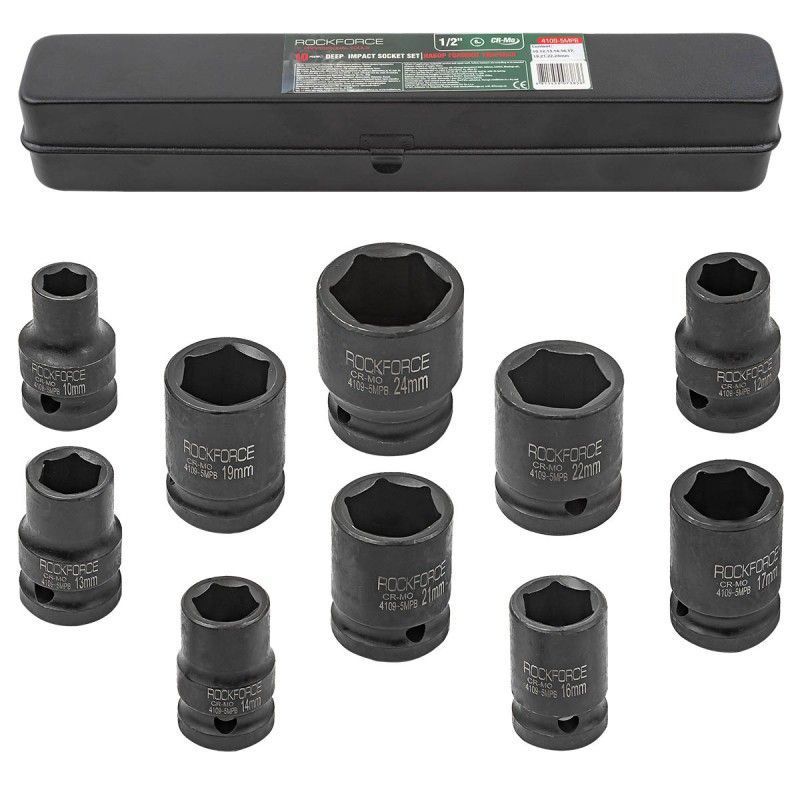 Набор головок ударный 1/2", 10пр., 6-гр (8-27мм) Rock FORCE RF-4109-5MPB