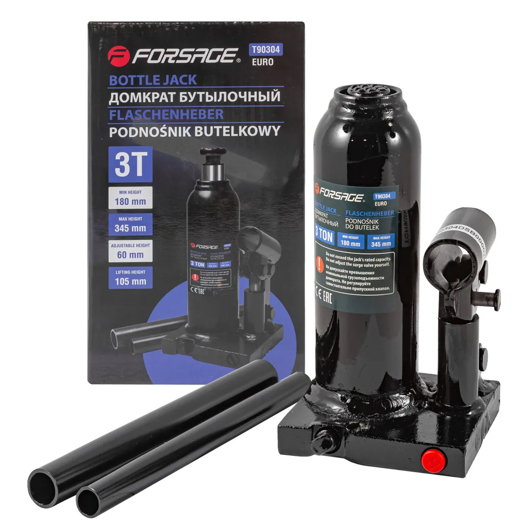 Домкрат бутылочный 3т с клапаном (h min 180мм, h max 315мм)  (Euro)Forsage F-T90304