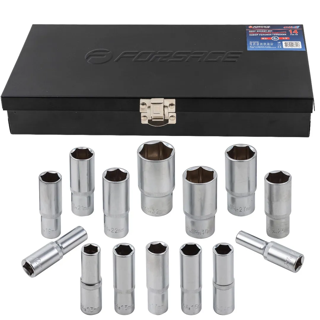 Набор головок глубоких 6-гр. 1/2" 14пр. (11-30мм)  Forsage F-4143-5 BLACK