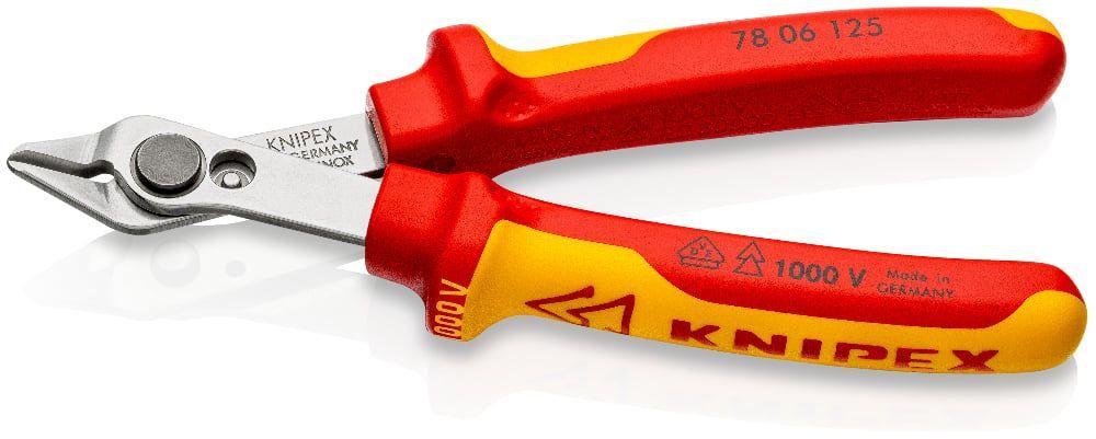 Бокорезы прецизионные Electronic Super Knips®, VDE 1000V, кромка без фаски, L-125 мм, INOX, 2-комп.р...KNIPEX 7806125