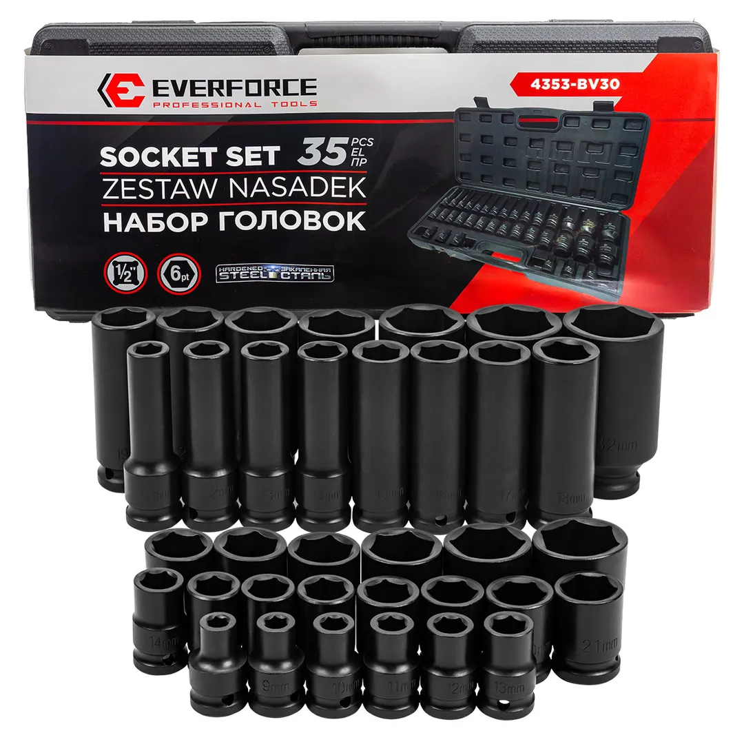 Головки 1/2", набор 35пр. (6гр.)  EVERFORCE EF-4353-BV30