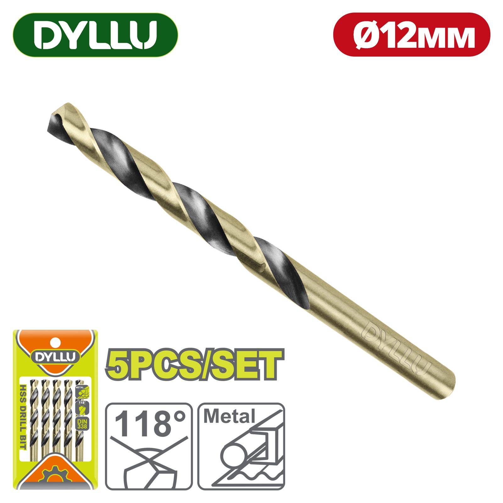 Сверло по металлу HSS 12 мм DYLLU DTTD89120 (5 шт)