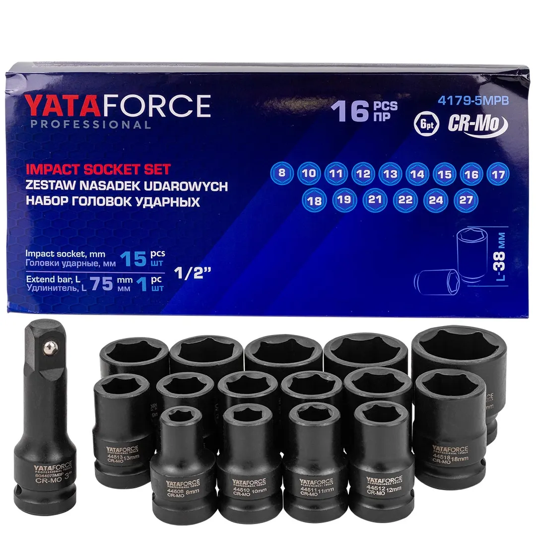 Набор головок ударных 16пр. 1/2" 6pt YATAFORCE YF-4179-5MPB