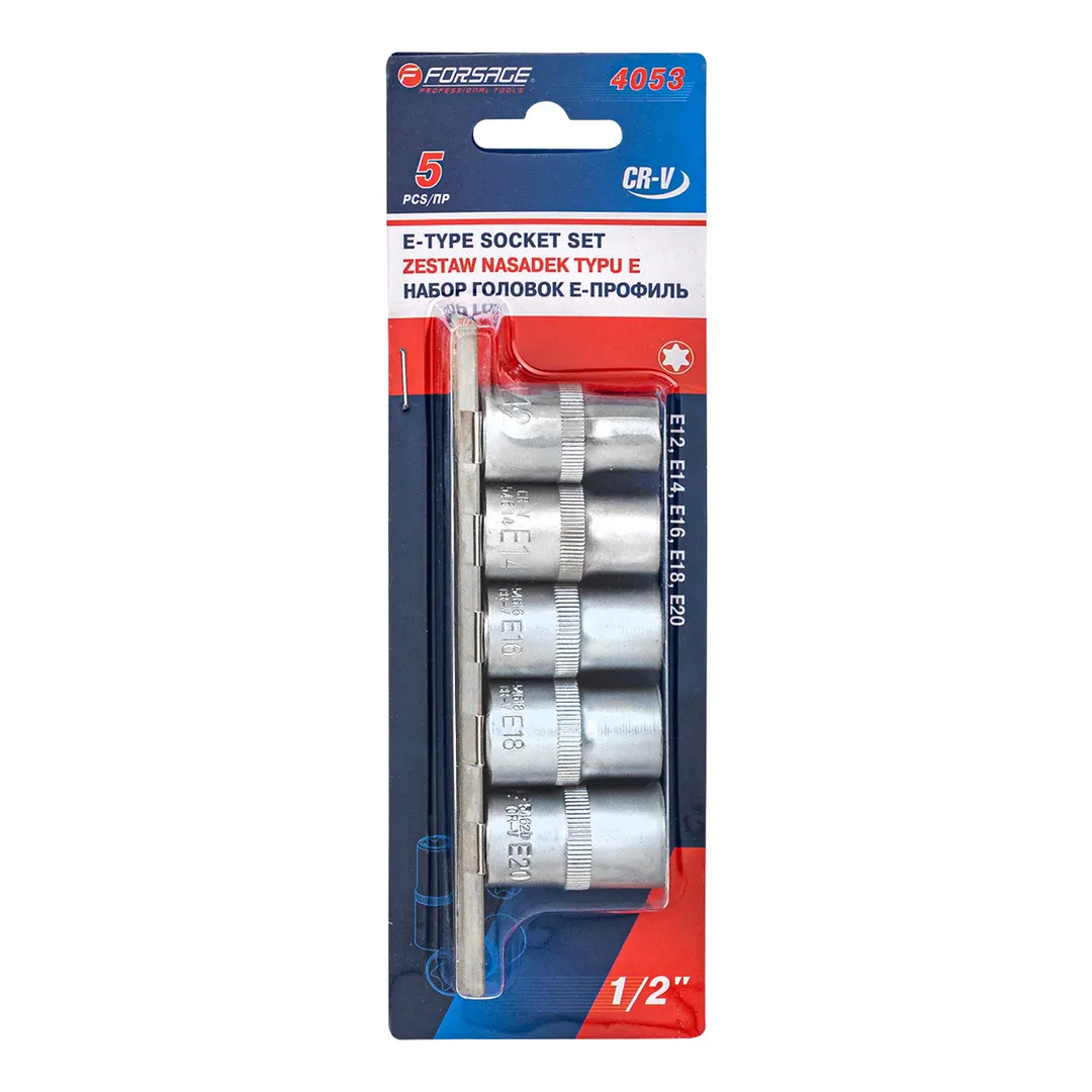 Набор головок 1/2", E12-E20, 5пр. Е-профиль на планке Forsage F-4053