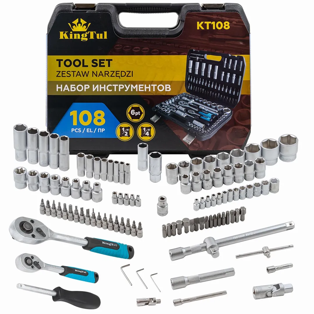 Набор инструментов 108 пр. 1/4",1/2" (6 гр.)(4-32 мм.)  KINGTUL KT-108