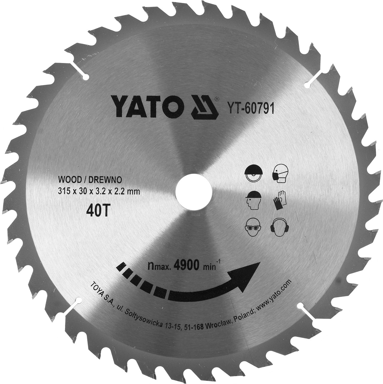 Диск пильный с напаянными зубцами из твердых сплавов 315/30 40T YATO YT-60791