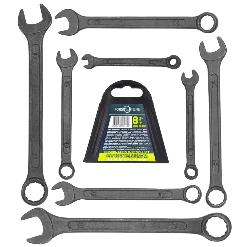Ключи комбинированные, набор 8пр. (6, 8, 10, 12-14, 17, 19мм) FORSandTUNE FORSandTUNE-5086 BLACK