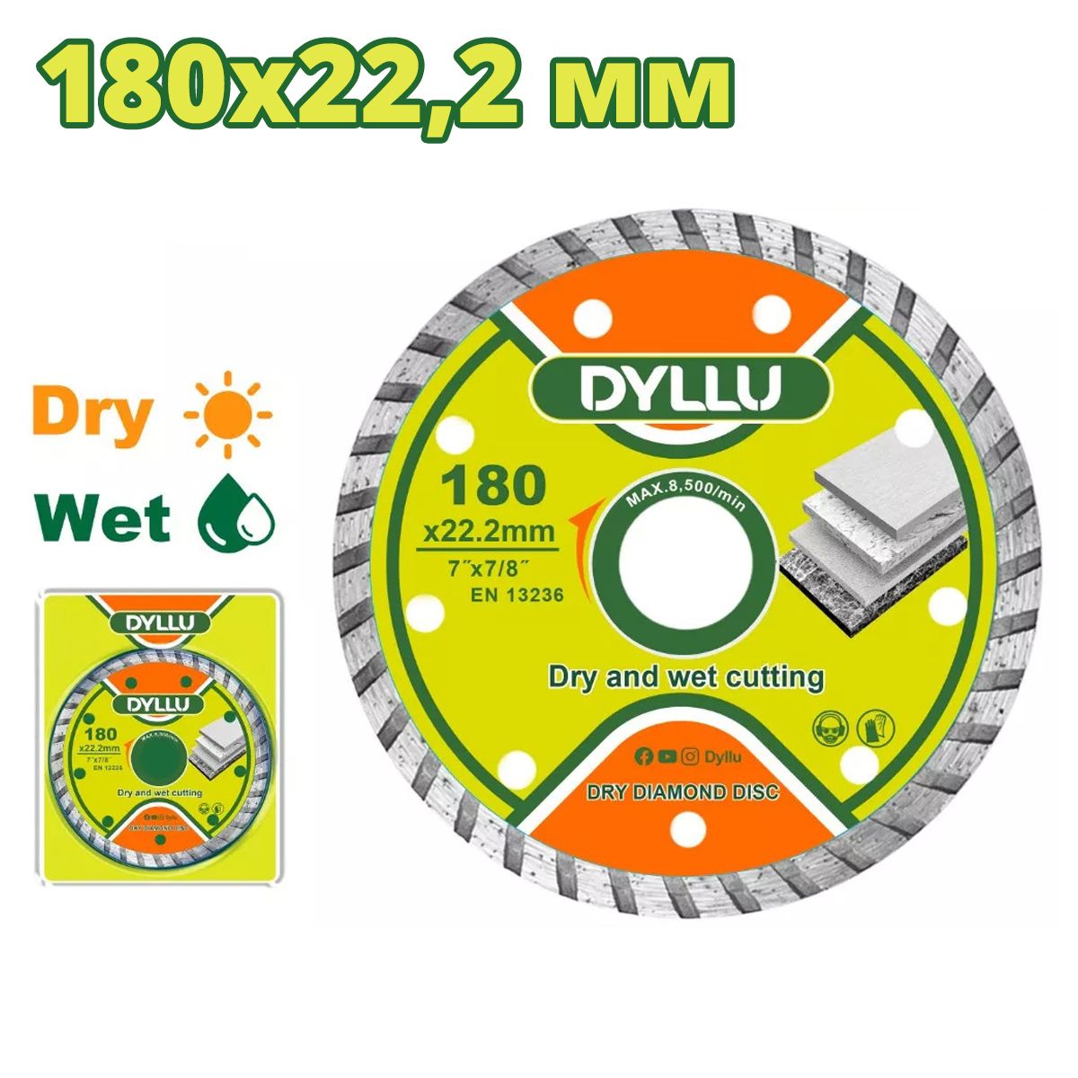 Диск алмазный 180х7,5х22,2 мм DYLLU  DTDC3K04