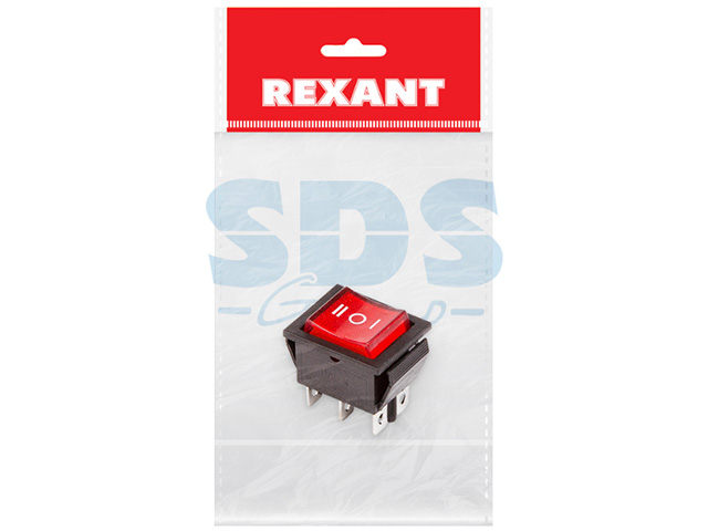 Выключатель клавишный 250V 15А (6с) ON-OFF-ON (RWB-509, SC-767) красный с подсветкой и нейтралью  ...REXANT 36-2390-1