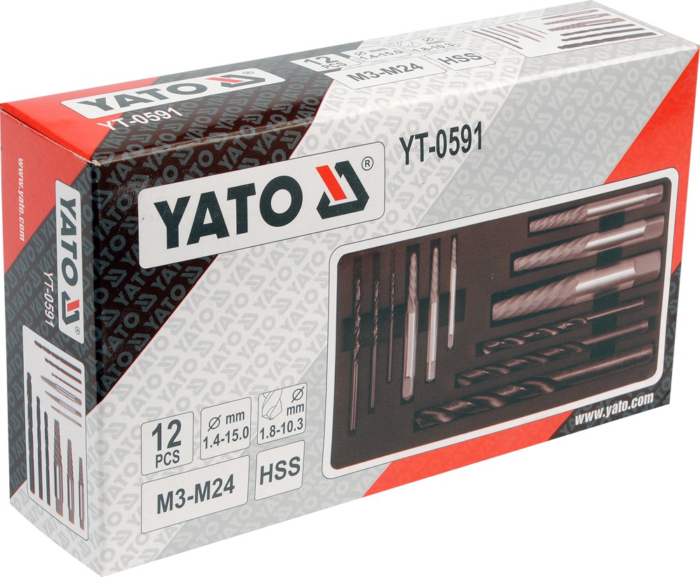 Сверла по металлу для извлечения обломанных болтов (набор 12пр) YATO YT-0591 YATO YT-0591