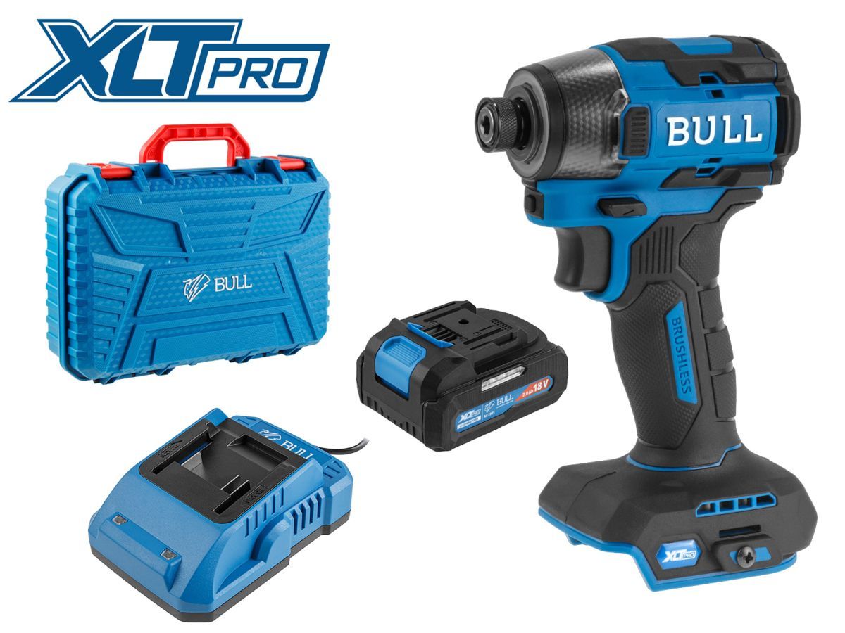 Аккум. ударный гайковерт/винтоверт CID 2218 в чем. XLTpro, SET, БЕСЩЕТ.,1/4",  18 В,  1АКБ 4,0 А/ч, 220 Н*м, 1х4 А*ч (LED 360°, 8 режимов работы, память режима, защита от перегрузки/перегрева) BULL 1329953