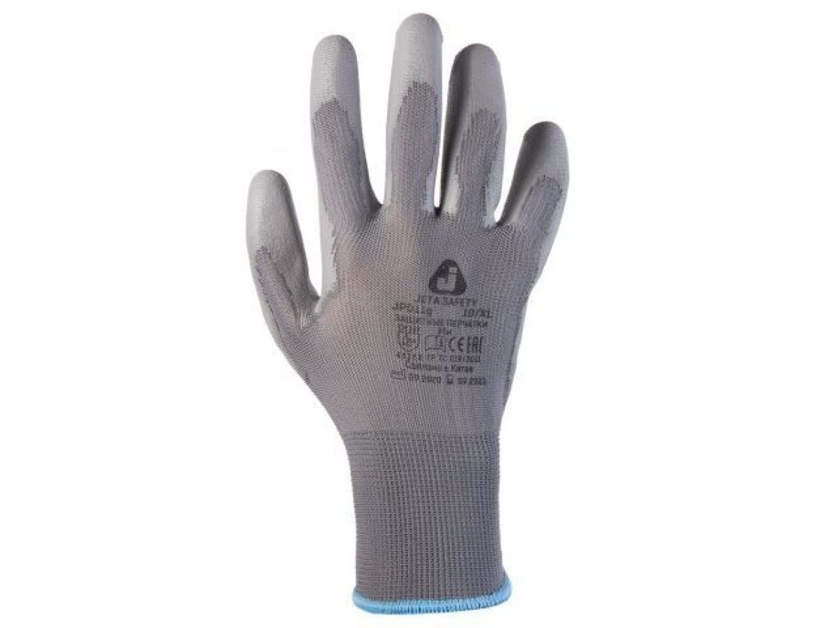 Перчатки нейлон, полиуретановое неполн. покрытие, р.XXL, cерые JETA SAFETY JP011g-XXL