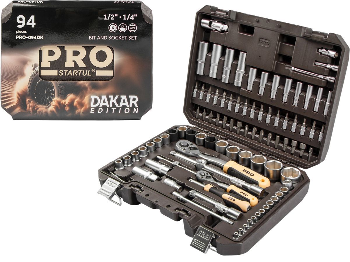 Набор головок и бит 94пр. 1/4",1/2" DAKAR (PRO-094DK) (усоверш. 6-ти гранный профиль головок, плавающие удлинители) PRO STARTUL PRO-094DK