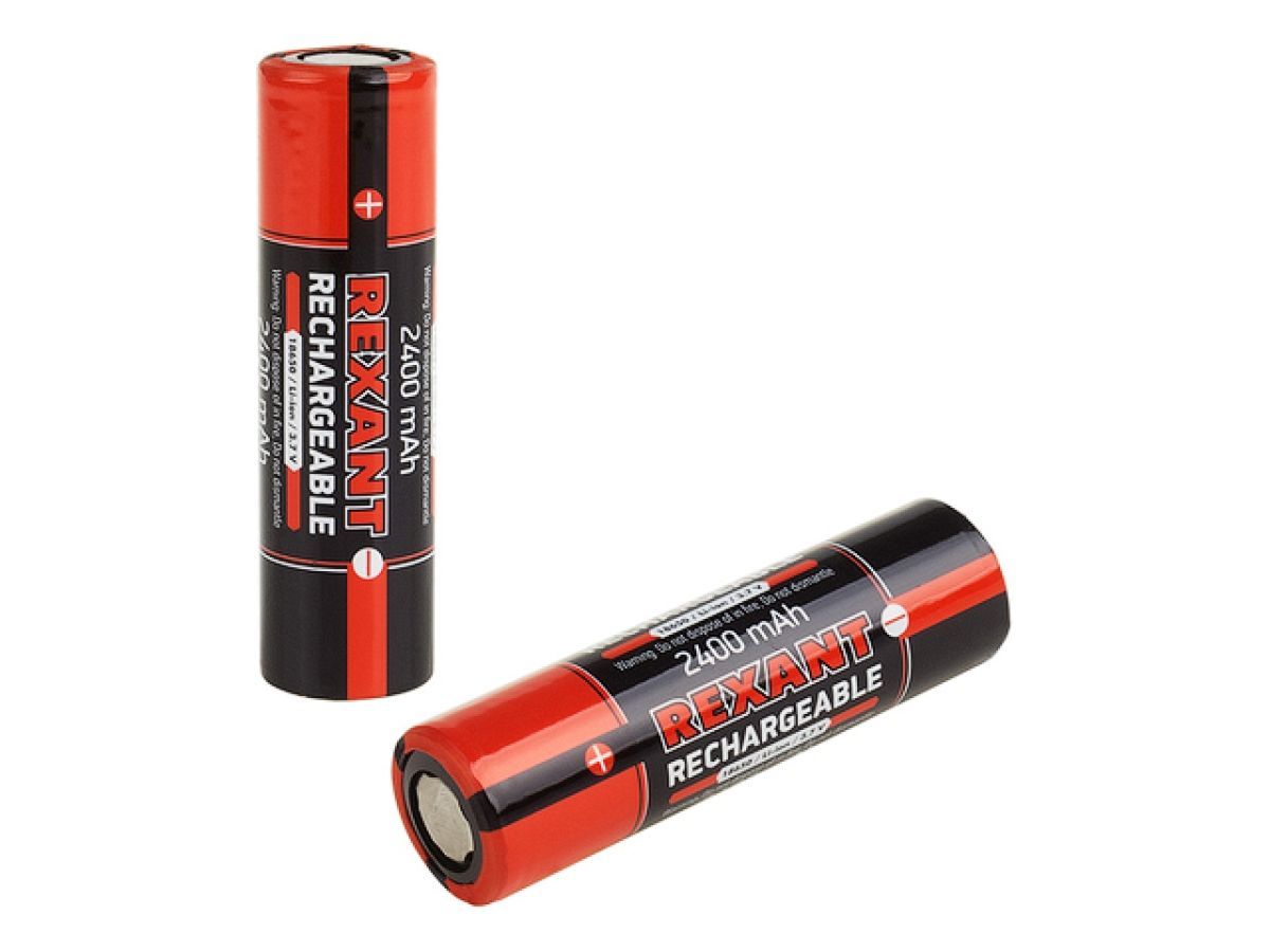 Аккумулятор Li-ion 18650 unprotected, 2400 mAH 3.7 В, 2 шт REXANT 30-2010-05