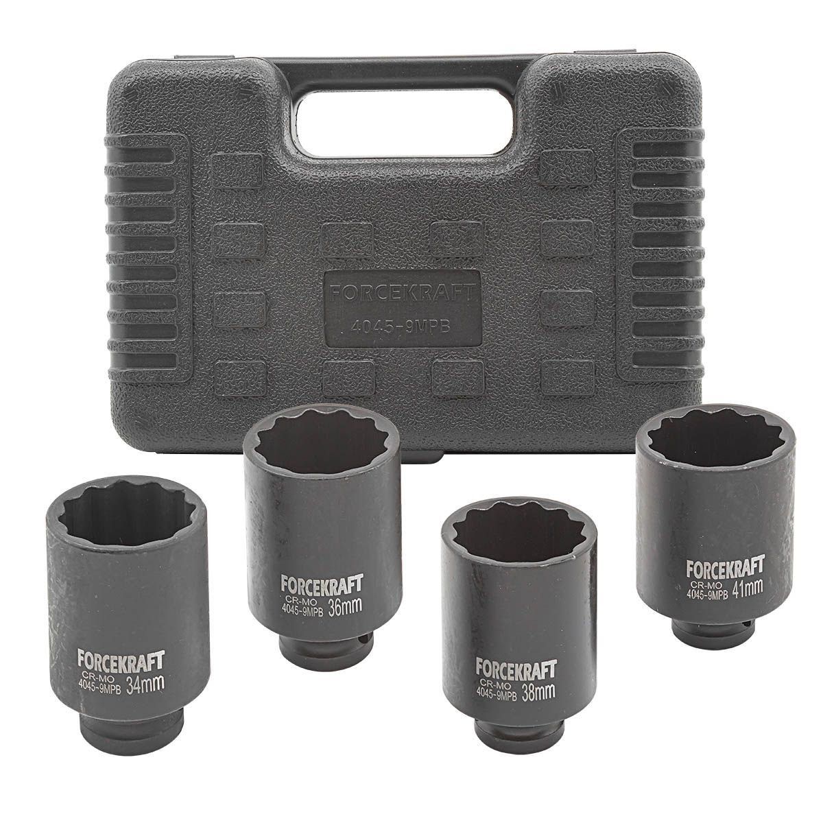 Головки ударные глубокие, набор 4пр., 1/2", 12гр. (34-41м) FORCEKRAFT FK-4045-9MPB
