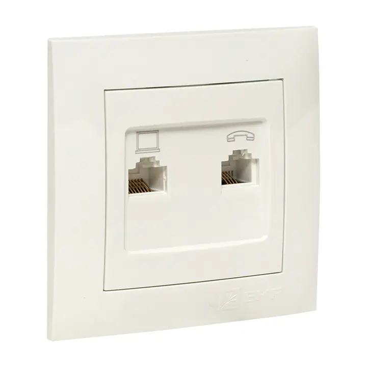 Валенсия розетка RJ-45+RJ11 2-местная белая EKF EWK02-035-30