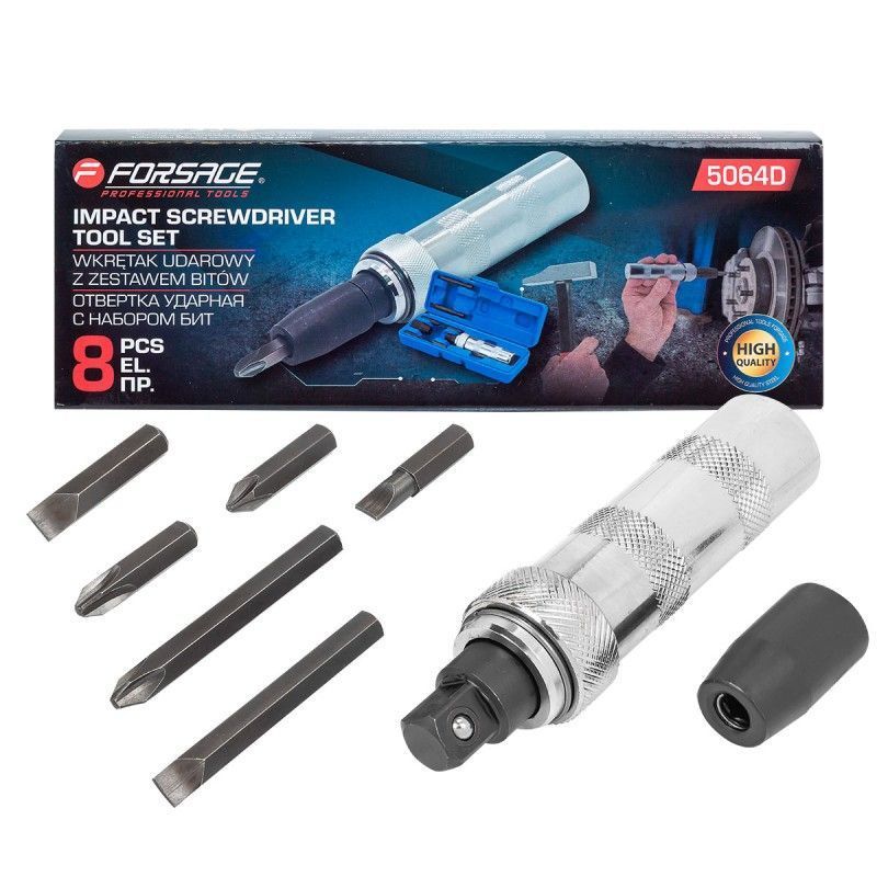 Отвертка ударная с набором бит, 8пр.  Forsage F-5064D