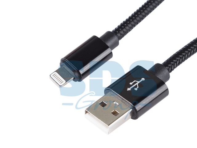 USB кабель для iPhone 5/6/7/8/X моделей, в армированной оплетке черный  ...REXANT 18-7032-9