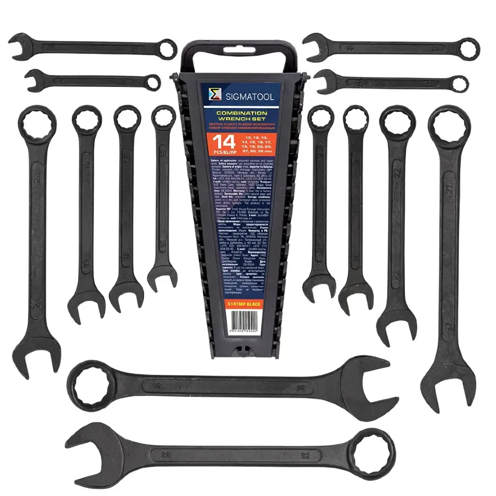 Ключи комбинированные, набор 14пр. (10, 12-19, 22, 24, 27, 30, 32мм) SIGMATOOL Sigmatool-5141MP BLACK