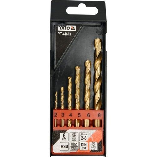 Свёрла по металлу  2-8mm HSS-TiN (набор 6пр.)  YATO YT-44673