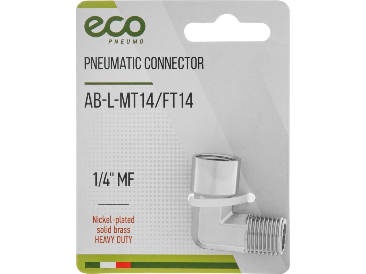 Соединение нар. резьба 1/4" х внутр. резьба 1/4" L-образное (латунь) ECO AB-L-MT14/FT14