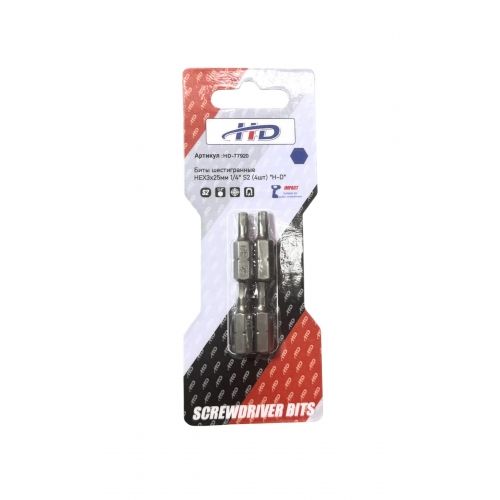 Биты шестигранные HEX3x25мм 1/4" S2 (4шт)   H-D HD-77920