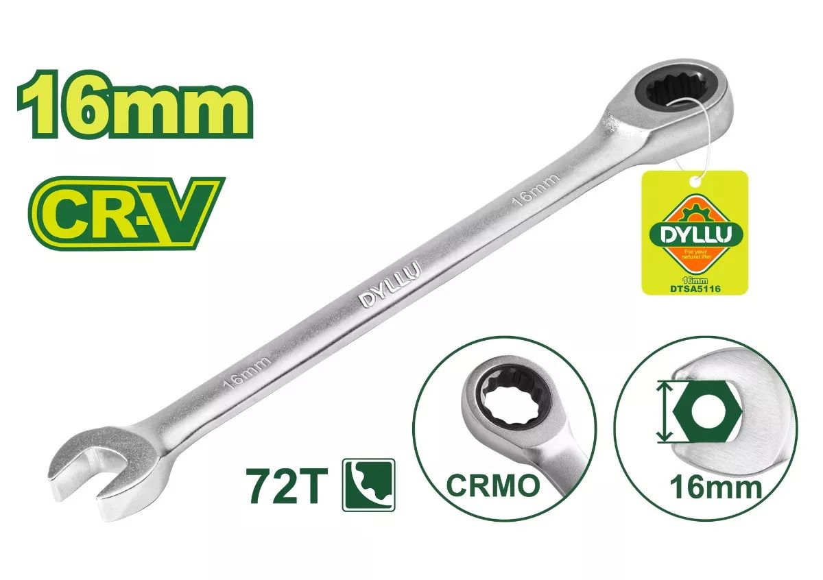 Ключ комбинированный с трещоткой 16 мм  DYLLU DTSA5116
