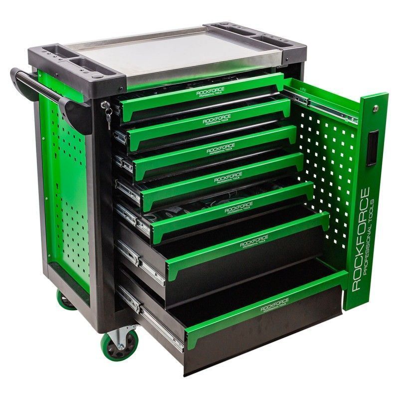 Тележка инструментальная 7-и полочная с набором инструментов 274пр и дополнительной боковой секцией RockFORCE RF-55311