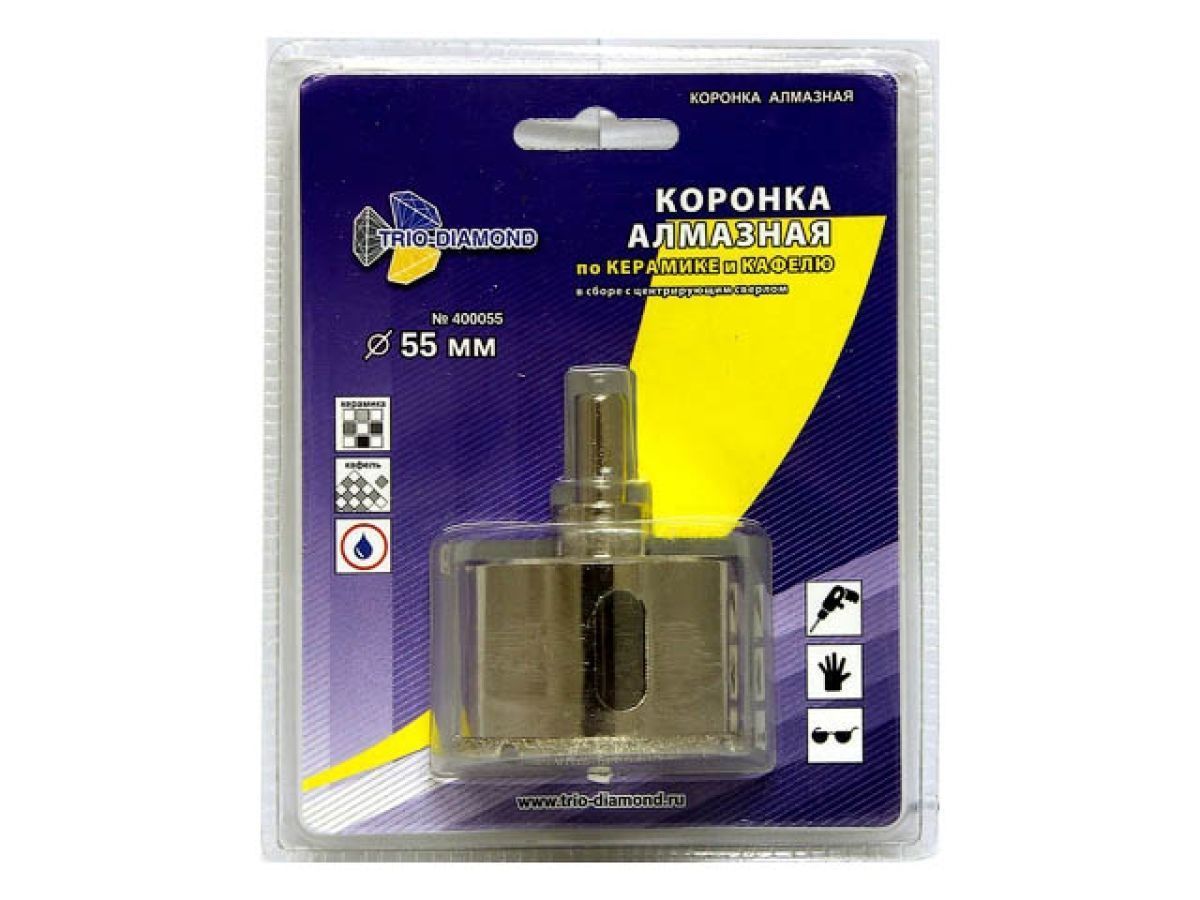 Коронка алмазная  d 55 mm по керамике и кафелю TRIO-DIAMOND 400055