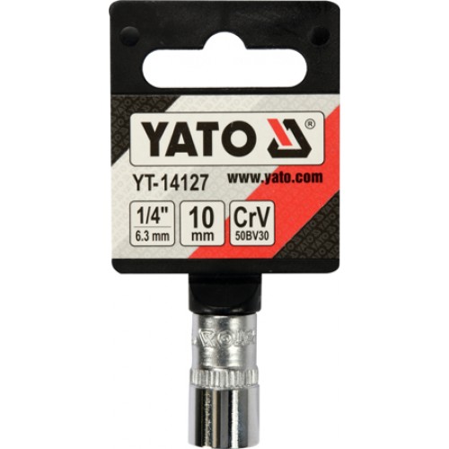 Головка торцевая 1/4" 6гр. 10mm L25mm CrV на держателе  YATO YT-14127