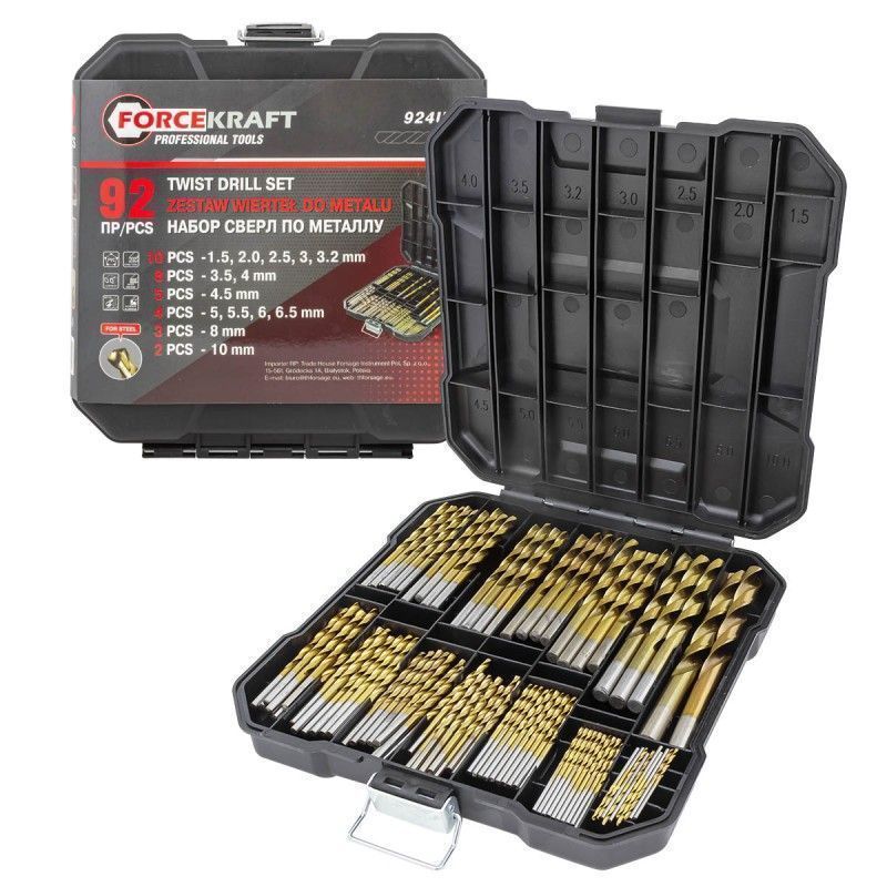 Набор сверл по металлу 92 пр. 1.5-10мм FORCEKRAFT FK-924U92