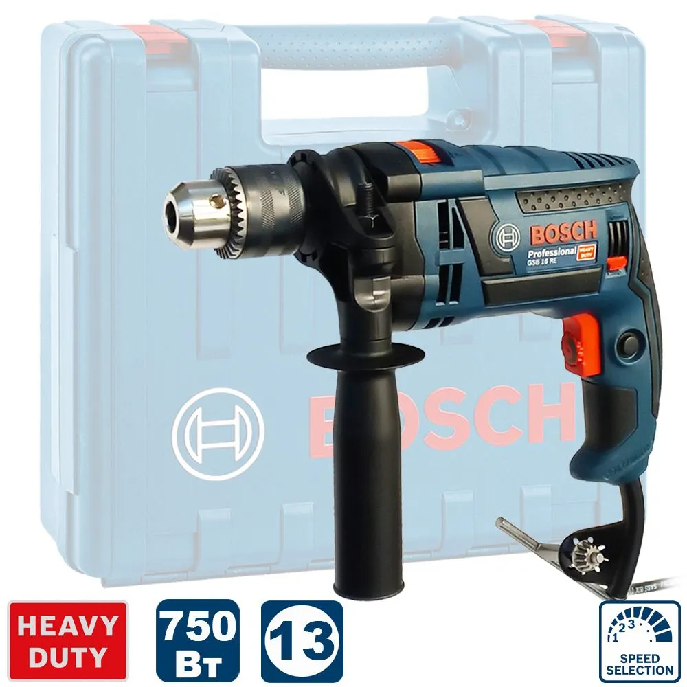 Дрель ударная 750Вт, 1/2", 3250об/мин, GSB 16 RE BOSCH 0.601.228.1K8