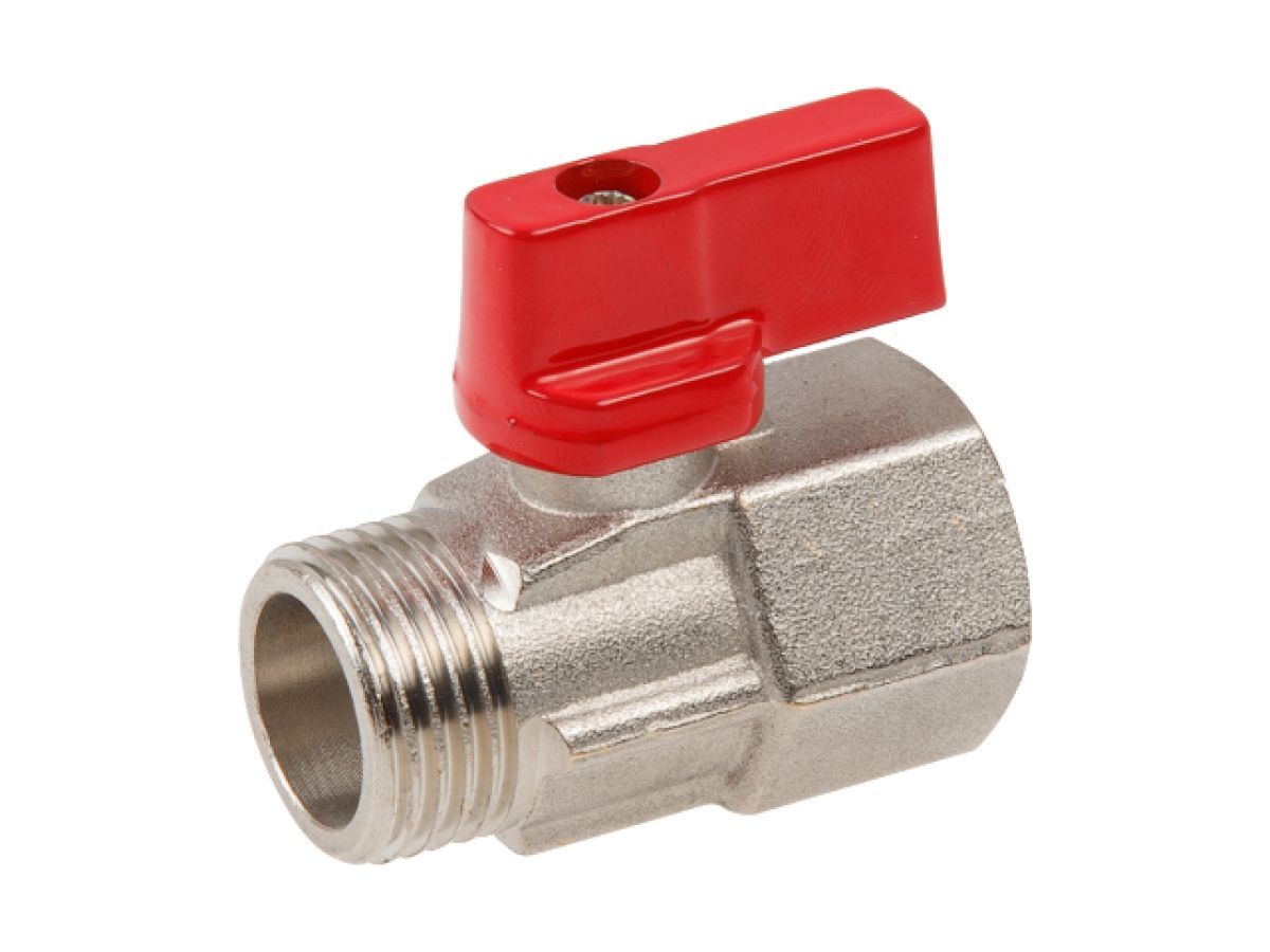 Кран шаровый MINI 1/2" наружная-внутренняя резьба красная ручка AV Engineering AVE13712R