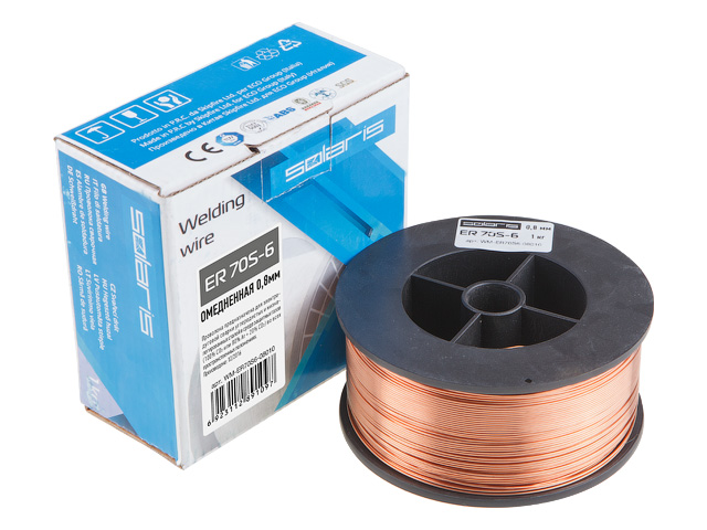 Проволока сварочная омедненная ER 70S-6 D0.8mm в катушке 1 кг (аналог СВ08Г2С) SOLARIS WM-ER70S6-08010