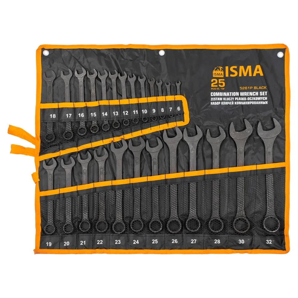 Набор ключей комбинированных 25пр. (6-28, 30, 32мм),на полотне ISMA ISMA-5261P BLACK