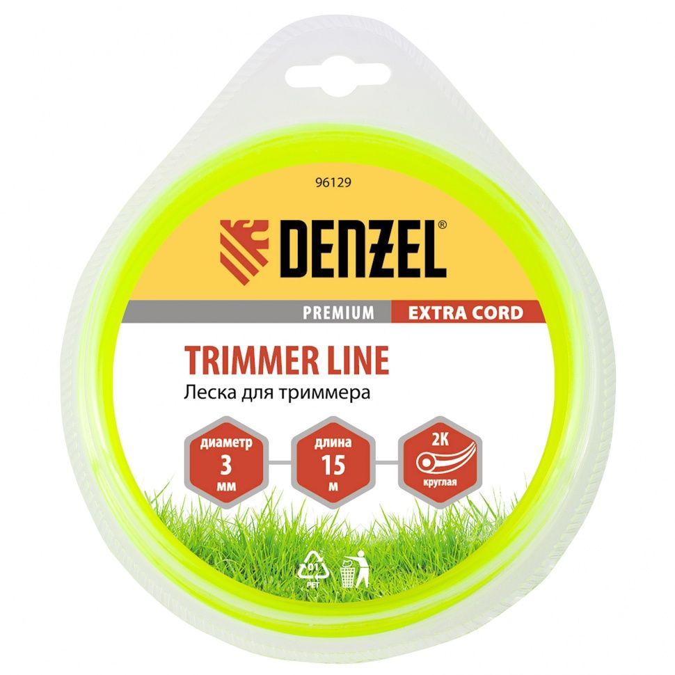 Леска для триммера двухкомпонентная круглая 3.0mm 15 м EXTRA CORD DENZEL 96129