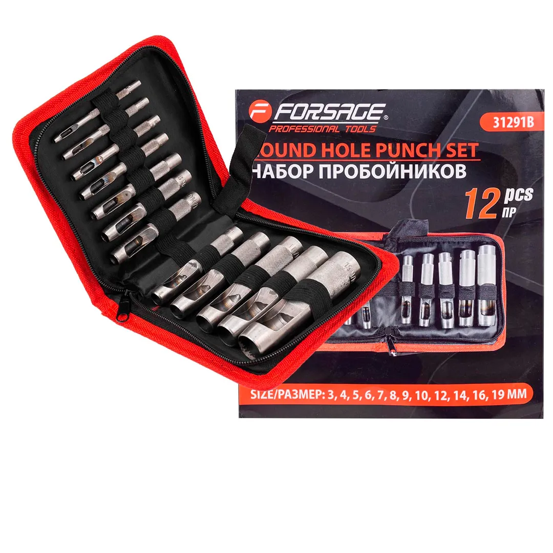 Пробойники, набор 12пр. (3-10, 12, 14, 16, 19 мм.)  Forsage F-31291B