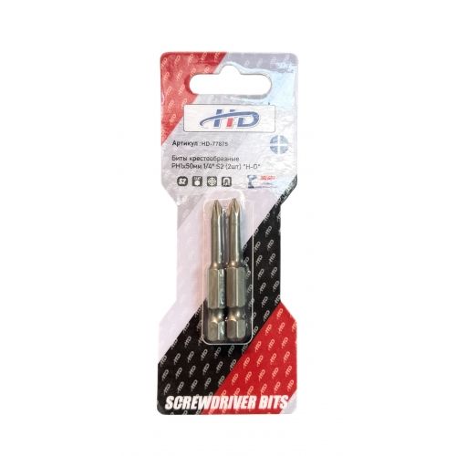 Биты крестообразные PH1х50мм 1/4" S2 (2шт)   H-D HD-77875