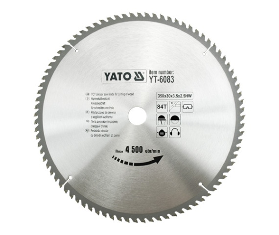 Диск пильный с напаянными зубцами из твердых сплавов 350/30 84T YATO YT-6083