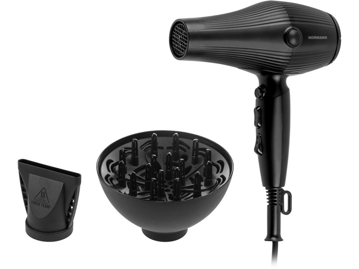 Фен AHD-435 (ОТГРУЗКА ТОЛЬКО ПО ЭТН/ЭТТН | 2200 Вт, раздельные регулировки, холод.обд., ионизация, насадка концетратор и диффузор в комплекте) NORMANN N16060-3