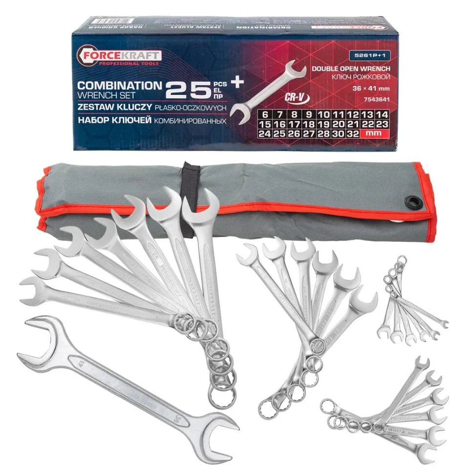 Набор ключей комбинированных 25+1пр. FORCEKRAFT FK-5261P+1