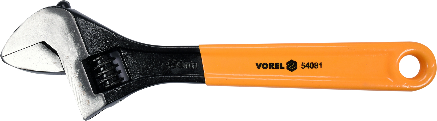 Ключ разводной с обрезиненой желтой ручкой 450mm  VOREL 54081
