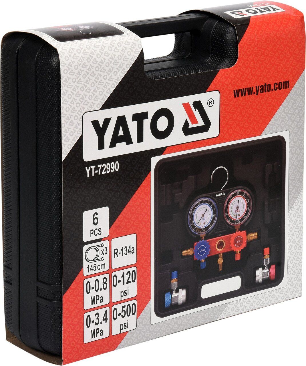 Набор с манометрами низкого и высокого давления для обслуживания систем кондиционирования YATO YT-72990