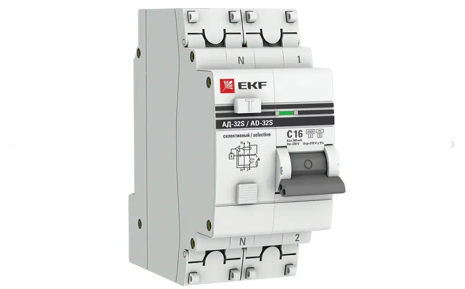 АД-32 1P+N (S) 16А (С) 300мА тип (АС) эл. 4,5кА PROxima EKF DA32-16-300S-pro