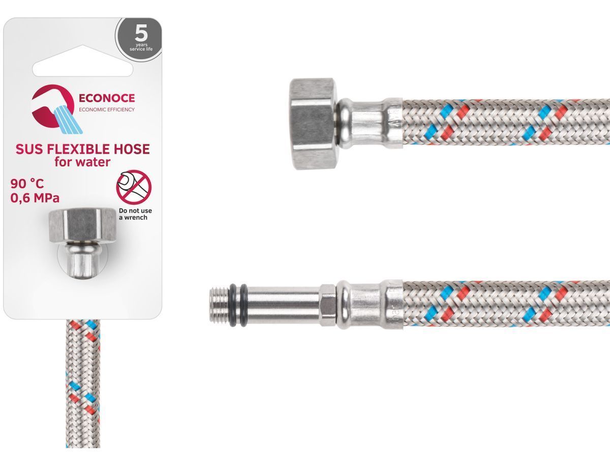 Подводка гибкая, SUS, иголка м10 длинная - гайка 1/2" 60 см (6 Bar, 90°С) ECONOCE EC022060