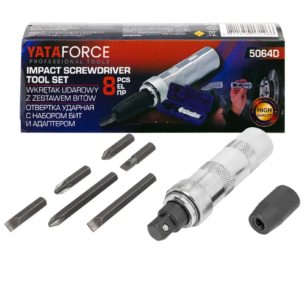 Отвертка ударная с набором бит и адаптером 8пр. YATAFORCE YF-5064D