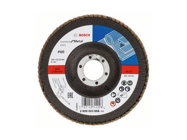 Круг лепестковый 125x22.2 mm K80 конический STANDARD FOR METAL BOSCH 2608603658