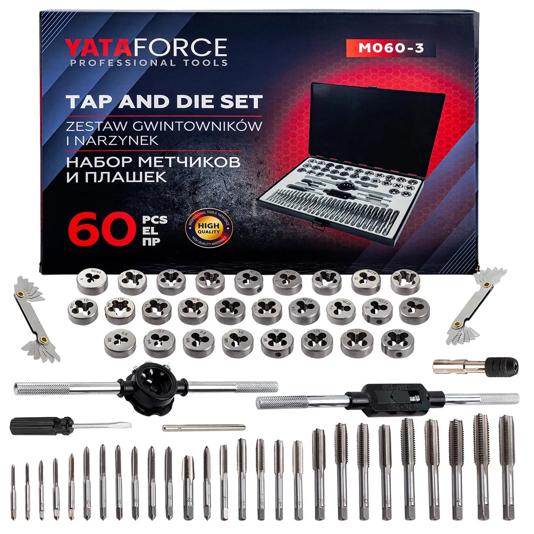 Метчики и плашки, набор 60пр. (метрич. + дюйм.) YATAFORCE YF-M060-3