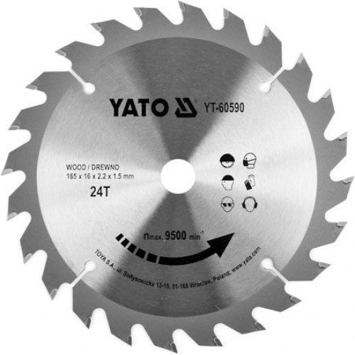 Диск пильный с напаянными зубцами из твердых сплавов 165/16 24T  ...YATO YT-60590
