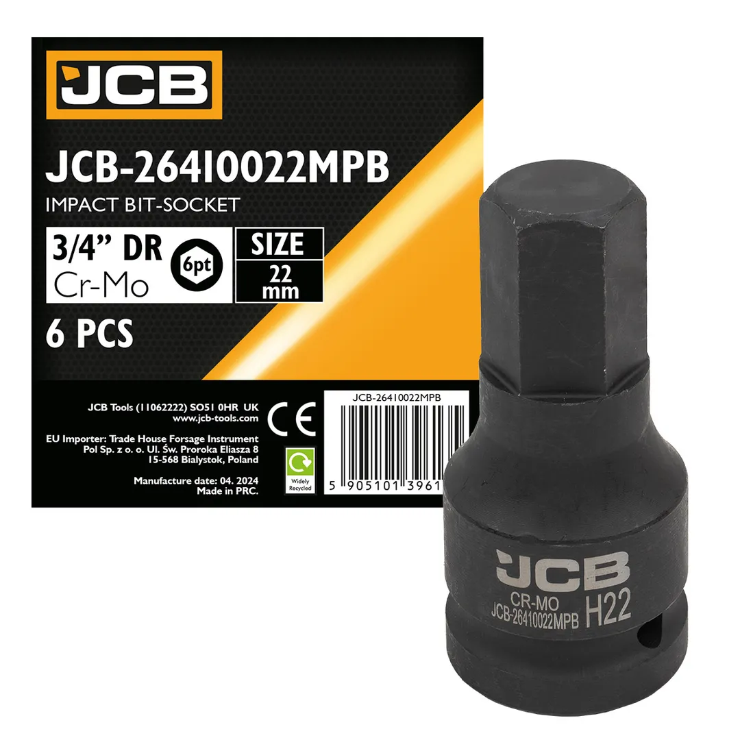 Головка-бита ударная 6-гранная 3/4", 22мм  JCB JCB-26410022MPB